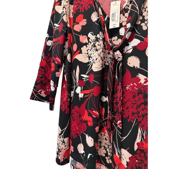 Worthington NWT Women's Size L Large Blouse Floral Print Black Red 3/4 Sleeves - Picture 5 of 6